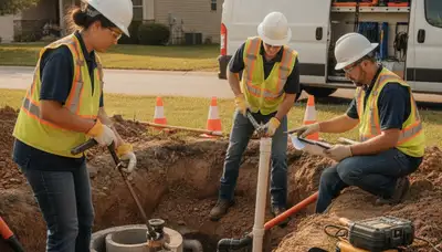 Chicago, IL septic repair technician inspecting a home septic system for On Call Plumbers