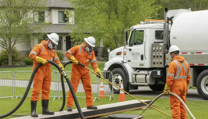 Chicago, IL plumber cleaning a septic tank for residential sewer maintenance and repair