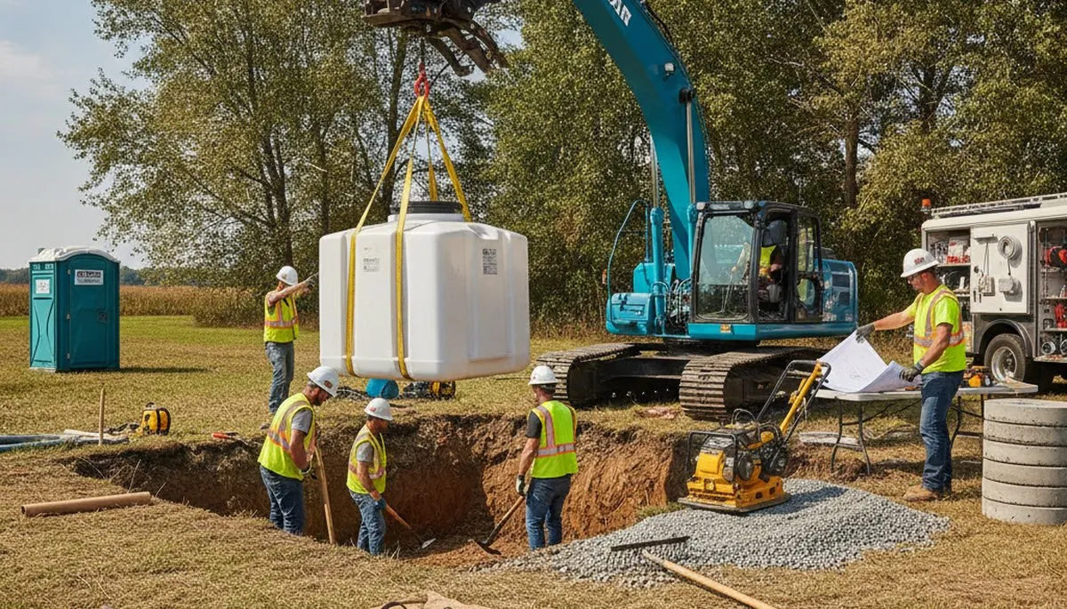 Chicago plumbers installing a septic tank for a Chicago, IL home site preparation service