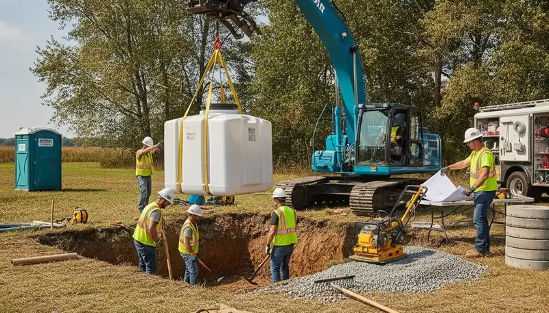 Chicago plumbers installing a septic tank for a Chicago, IL home site preparation service