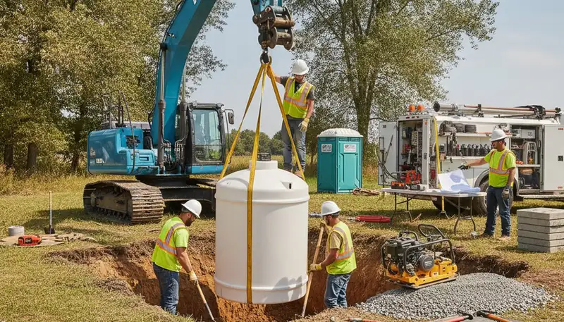 Chicago plumbers installing a septic tank for a Chicago, IL home during site preparation
