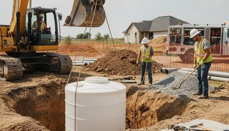 Chicago plumbers installing a septic tank for a Chicago, IL home service project