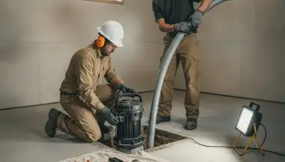 Chicago, IL plumber installing a sump pump to prevent basement flooding in a home