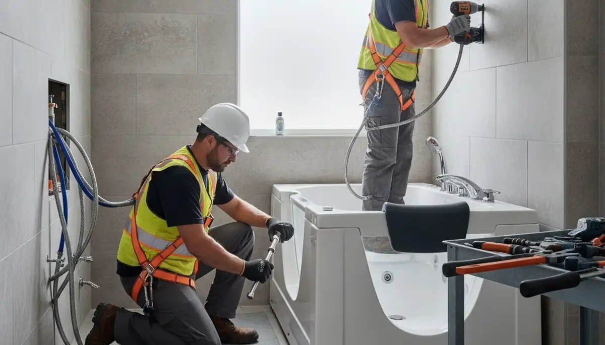 Chicago, IL plumber installing a walk-in tub for safer, accessible home bathing